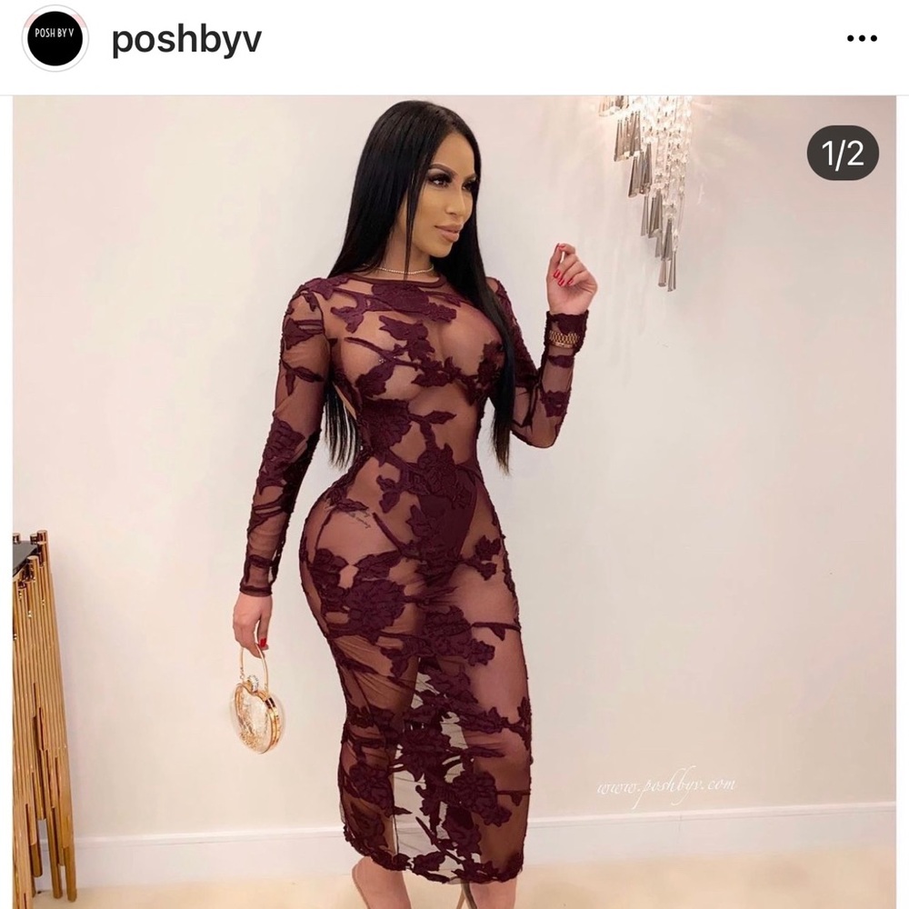 Wine mesh dress